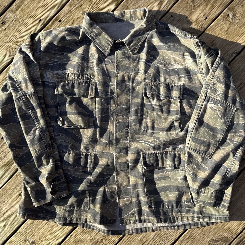 Vintage Tiger Stripe Camo Jungle Jacket XL Military BDU Faded 80s 90s